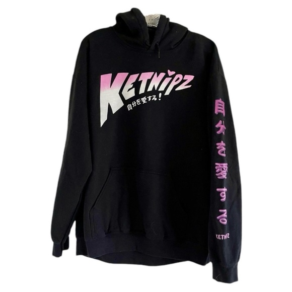 KETNIPZ Men’s Black Cotton Graphic Long Sleeve‎ Sweatshirt-Size Large - Picture 1 of 5
